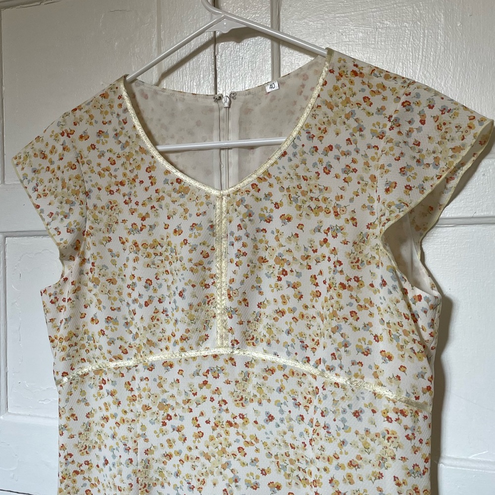 Yellow white and orange tiny floral midi dress